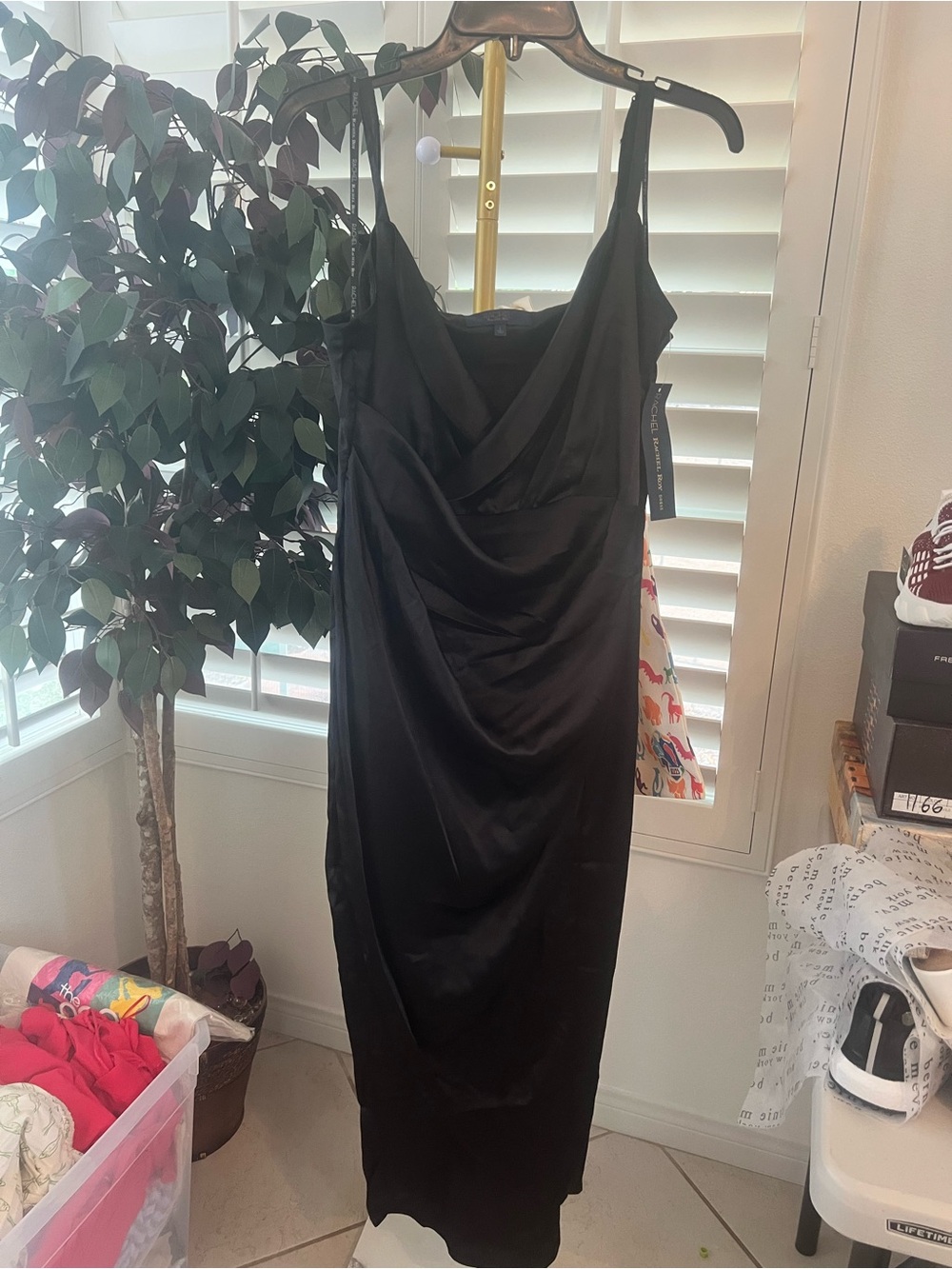 Rachael Ray Black Satin Strapless Slip Dress